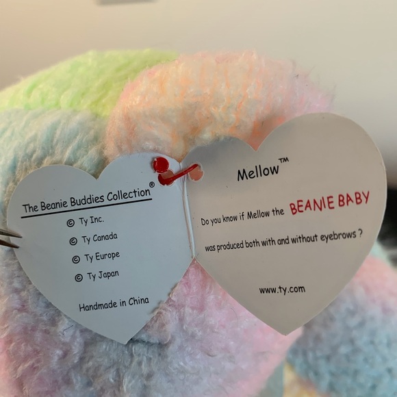 Ty (23) Multicolor Plush Bear with Bow “Mellow” - Picture 3 of 7